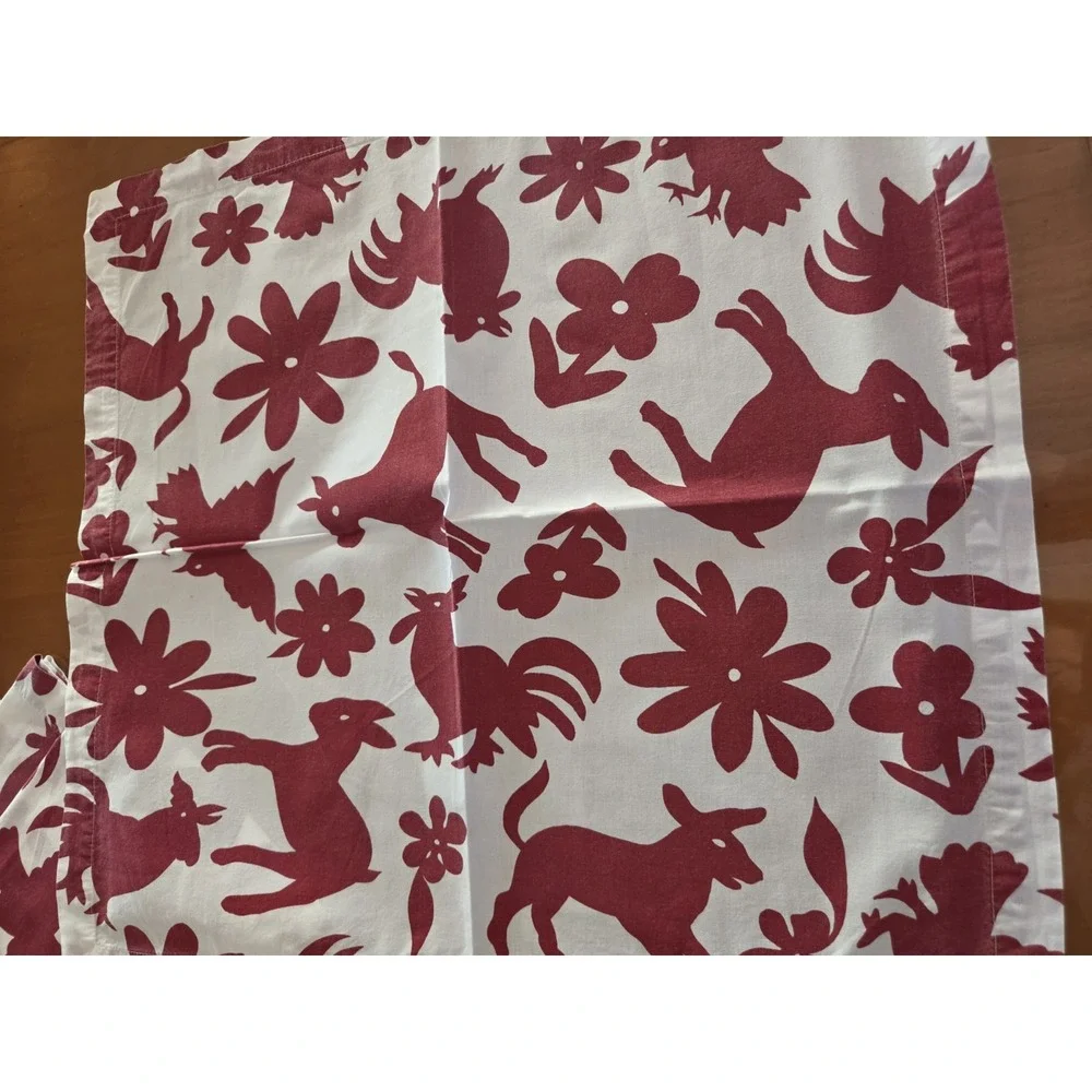 Potterybarn Folk Art Farm Animal Napkin (7) White Red Donkey Bird Cow Holiday